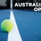 Showing Australian Open live at Turf Bar. Image of tennis ball on a blue tennis court.